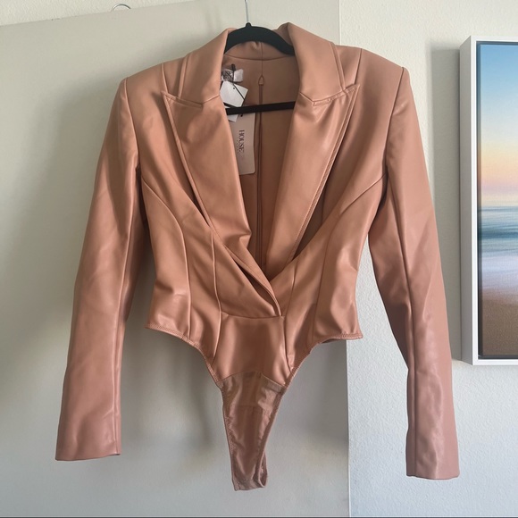House of CB PEONY BLUSH STRETCH VEGAN LEATHER JACKET BODYSUIT - Picture 14 of 15